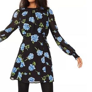 Free People Samantha Lace Up Floral Mini Dress in Black Combo Size XS